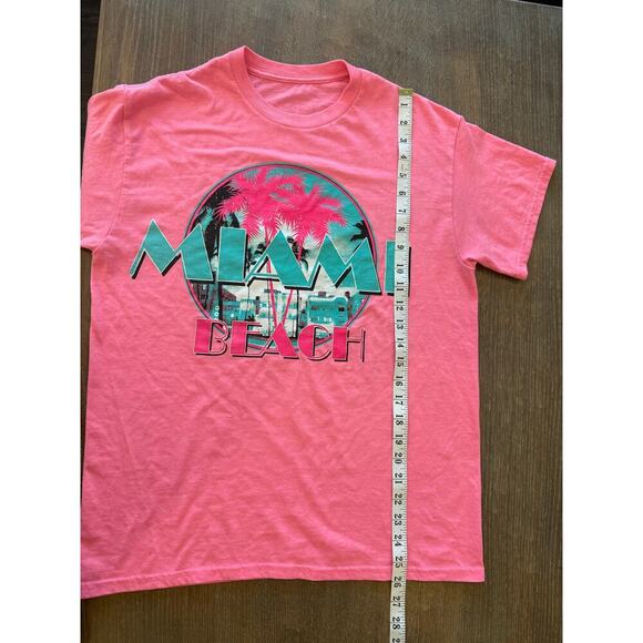 MIAMI BEACH Neon Pink Teal Graphic Tee T-Shirt Unisex size M - Picture 5 of 6